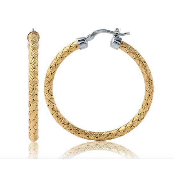 Sterling Silver 3mm Mesh Earrings, with 18k Yellow Gold Charles Frederick Jewelers Chelmsford, MA