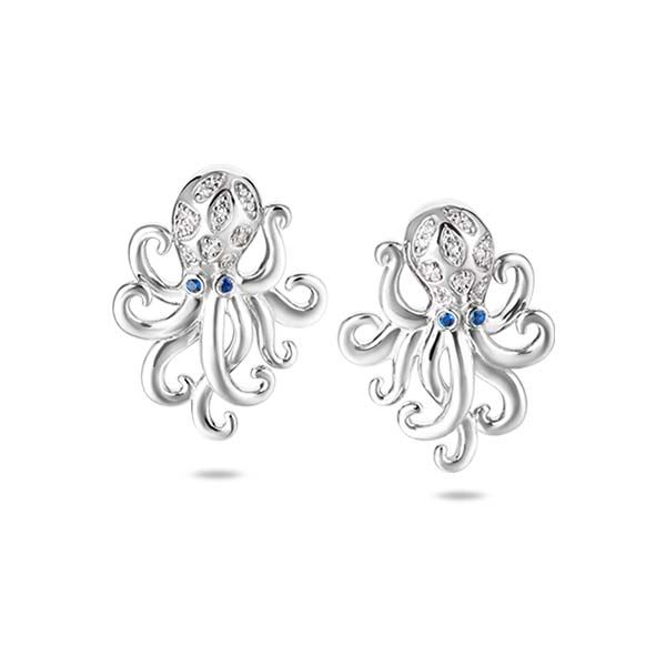 925 Sterling Silver Octopus Earrings with Topaz and Sapphire Charles Frederick Jewelers Chelmsford, MA