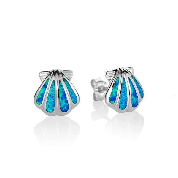 925 Sterling Silver Sunrise Shell Earrings with Created Opal Charles Frederick Jewelers Chelmsford, MA