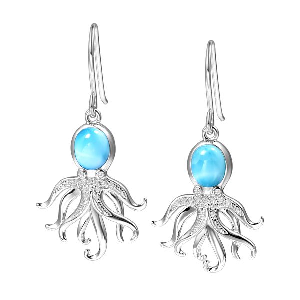 925 Sterling Silver Octopus Larimar Earrings Charles Frederick Jewelers Chelmsford, MA