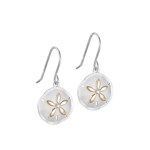 SS & 14K Gold Sand Dollar Earrings, Set with 2 Diamond totaling 0.02 ct. Charles Frederick Jewelers Chelmsford, MA