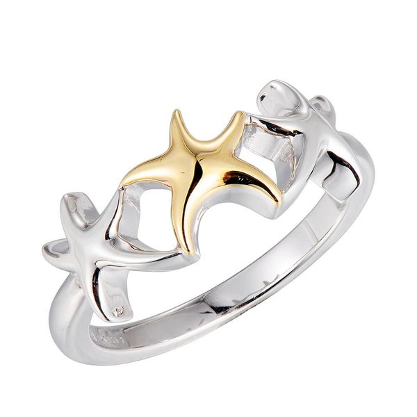 Sterling Silver & 14K Gold 14KY Starfish Ring Size 6 Charles Frederick Jewelers Chelmsford, MA