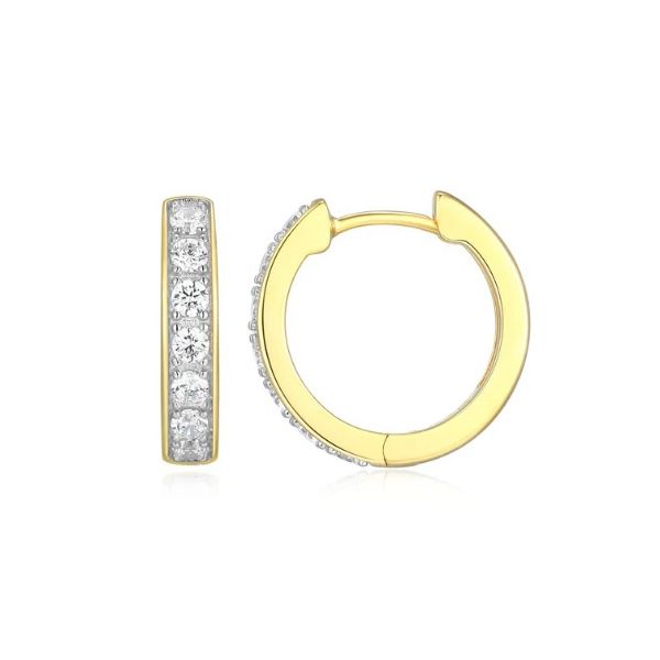 Sterling Silver Yellow Gold And Rhodium Plated Hoop Earrings With White Cz Charles Frederick Jewelers Chelmsford, MA