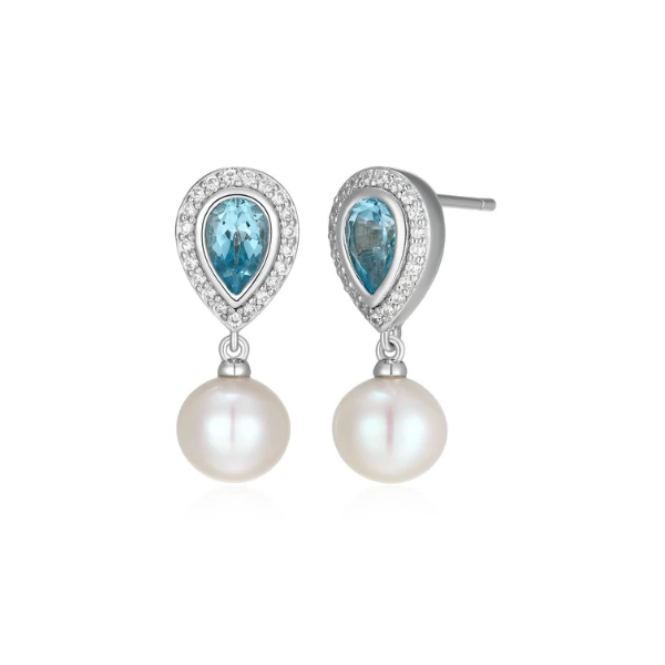 SS FW Pearl &  Blue Topaz Earrings Charles Frederick Jewelers Chelmsford, MA