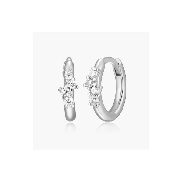 Petite Sterling Lab Diamond Huggie Hoops Charles Frederick Jewelers Chelmsford, MA