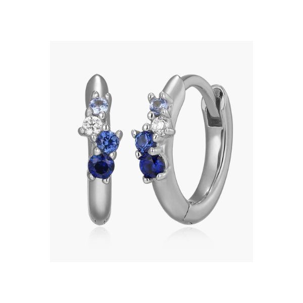 Lab Grown Sapphire and Diamond Huggie Hoops Charles Frederick Jewelers Chelmsford, MA