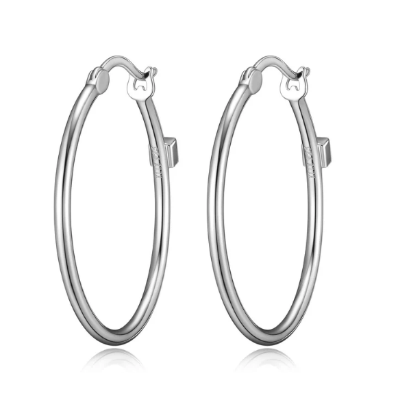 Sterling Silver Rhodium Plated 30Mm Hoop Earring Charles Frederick Jewelers Chelmsford, MA