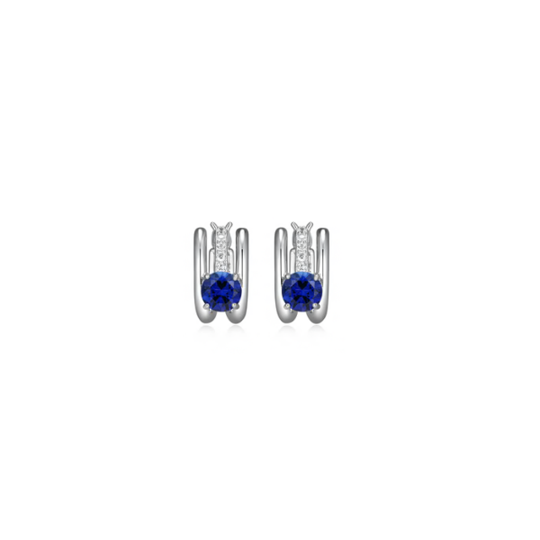 SS Created Blue Sapphire Spotlight Hoop Earrings Charles Frederick Jewelers Chelmsford, MA