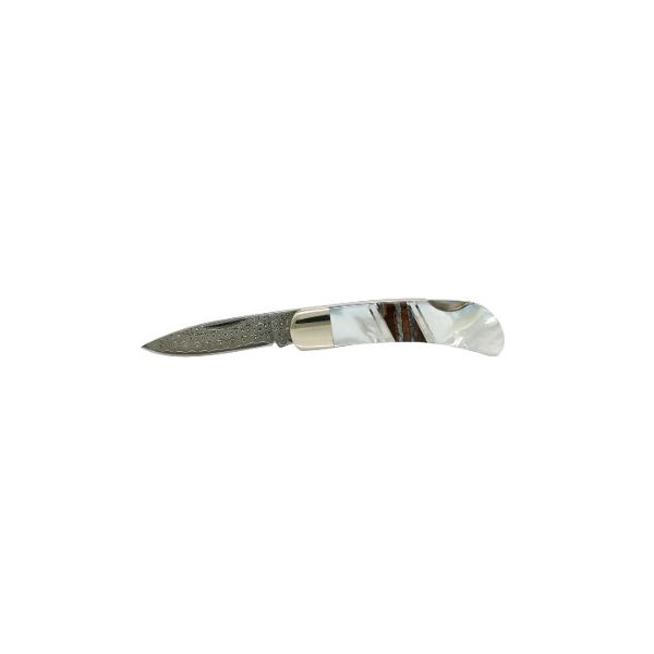 Damascus Mother of Pearl Woolly Mammoth Tooth Damascus 3in Lockback Charles Frederick Jewelers Chelmsford, MA