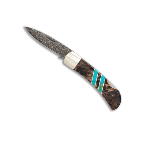 Damascus Collection Mocha Woolly Mammoth Tusk 3in Lockback Knife Image 2 Charles Frederick Jewelers Chelmsford, MA