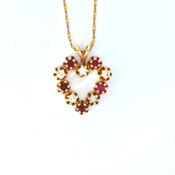 Estate- 14K Yellow Gold Ruby And Diamond Heart Pendant.15Ctw Diamond (2.6 Grams) Charles Frederick Jewelers Chelmsford, MA