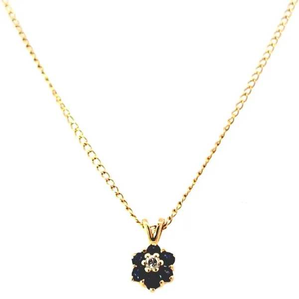Estate- 14K Yellow Gold Sapphire And Diamond Pendant With Chain-16 Inches (1.1 Grams) Charles Frederick Jewelers Chelmsford, MA