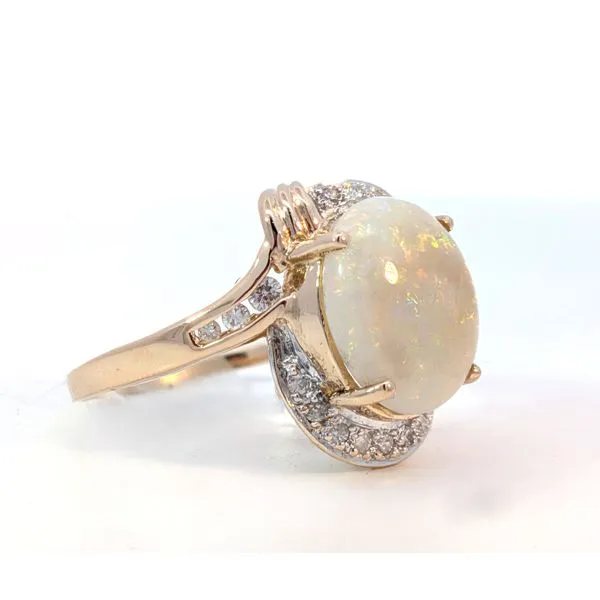 Estate- 14K Yellow Gold Opal And Diamond Fashion Ring Size 7.50 Total Weight Is 4 Grams Image 2 Charles Frederick Jewelers Chelmsford, MA