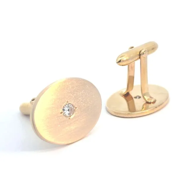 14K Yellow Gold Matte Finish Diamond Cuff Link 0.30Ctw Natural Diamond Charles Frederick Jewelers Chelmsford, MA