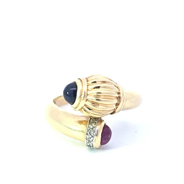 14K Yellow Gold Sapphire And Ruby Bypass Ring Sz 6 Charles Frederick Jewelers Chelmsford, MA