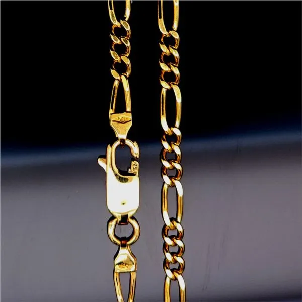 18 Karat Yellow Gold Solid 26 Inch Figaro Chain Weighing 15.7 Grams With A Larger Lobster Trigger Clasp Chain Is 3MM Charles Frederick Jewelers Chelmsford, MA