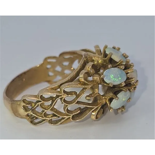 Estate 14K Yellow Gold Opal Flower Diamond Cut Cluster Ring Size 6.75 Total Weight 5.9 Grams Image 2 Charles Frederick Jewelers Chelmsford, MA