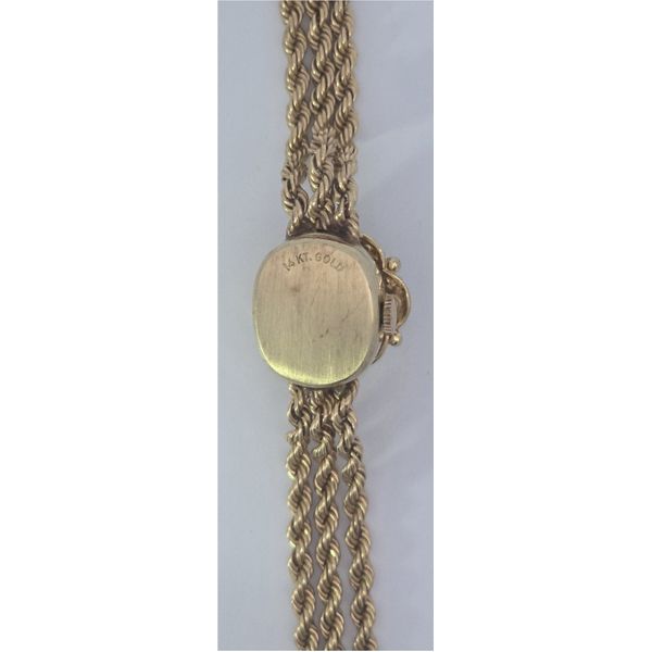 Estate- 14K Yellow Gold Opal Flower Top Geneve Wind Up Watch 6 Inches Total Weight 26.5 Grams Image 2 Charles Frederick Jewelers Chelmsford, MA