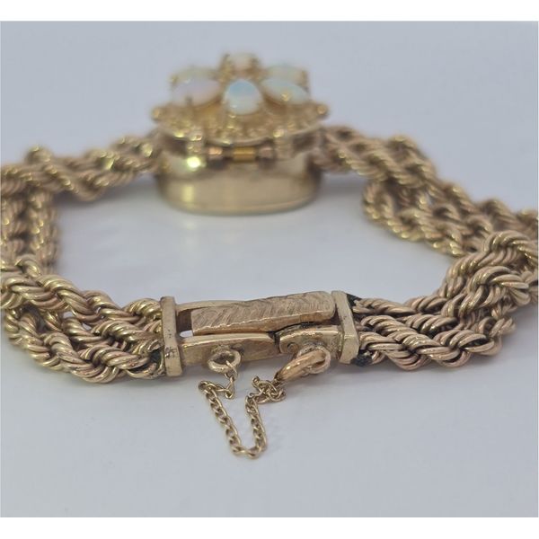 Estate- 14K Yellow Gold Opal Flower Top Geneve Wind Up Watch 6 Inches Total Weight 26.5 Grams Image 3 Charles Frederick Jewelers Chelmsford, MA