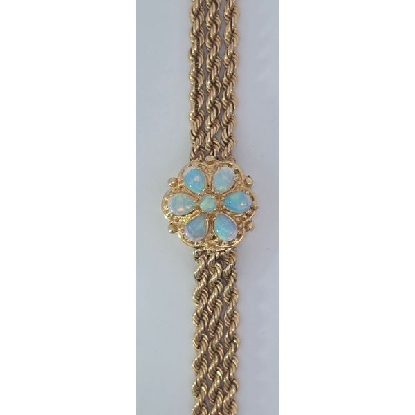 Estate- 14K Yellow Gold Opal Flower Top Geneve Wind Up Watch 6 Inches Total Weight 26.5 Grams Charles Frederick Jewelers Chelmsford, MA