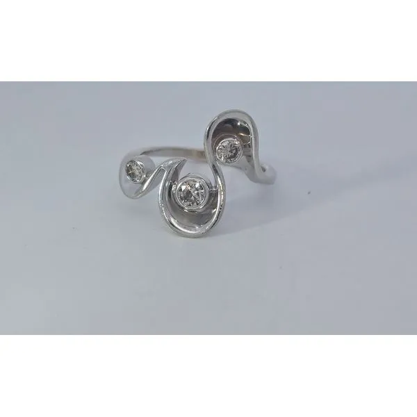 Estate 14K White Gold 3 Stone Natural Diamond Wave Ring Size 7 Total Weight3.3 Grams Charles Frederick Jewelers Chelmsford, MA