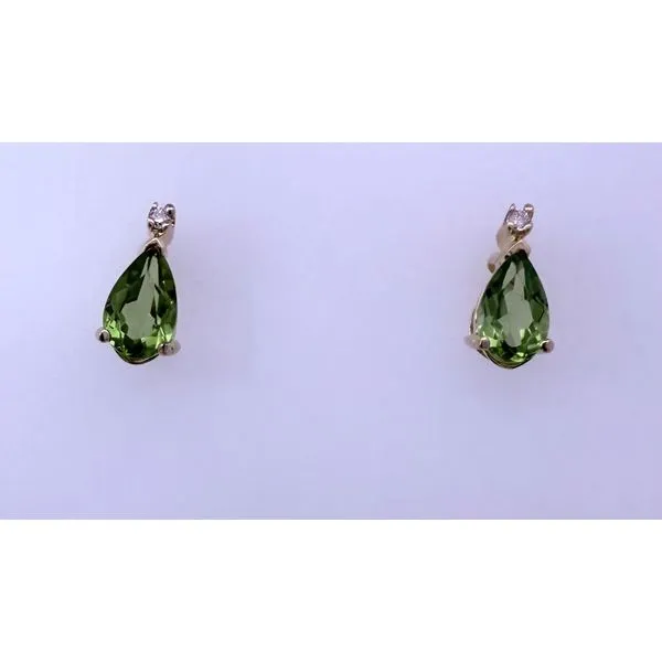 14KY Pear Shaped Peridot Stud Earrings with Diamond Accent 1.4g Charles Frederick Jewelers Chelmsford, MA