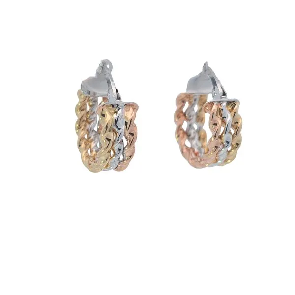 Estate 14K Tri Color Braided Mini Hoops Yellow, White, Rose Total Weight Is 1.9 Grams Charles Frederick Jewelers Chelmsford, MA