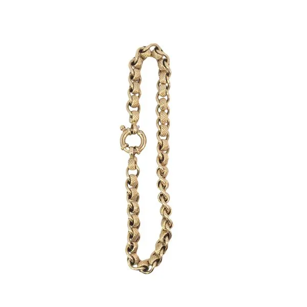Estate- 14K Yellow Gold Fancy Link Bracelet Featuring A Floating Spring Ring Infinity Clasp With Bright Polished Links And Diamond Cut Interlocking Ba Charles Frederick Jewelers Chelmsford, MA