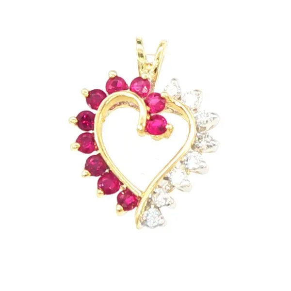 ESTATE - 14KY Diamond and Ruby Heart Pendant Charles Frederick Jewelers Chelmsford, MA