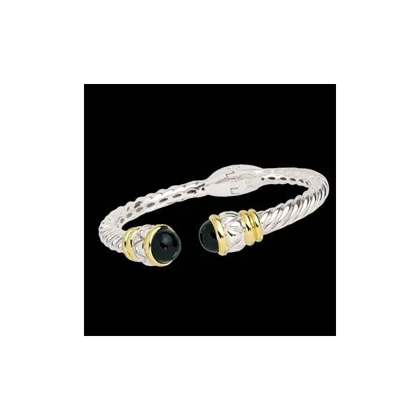 18KY/SS Onyx Hinged Cuff Bracelet Charles Frederick Jewelers Chelmsford, MA