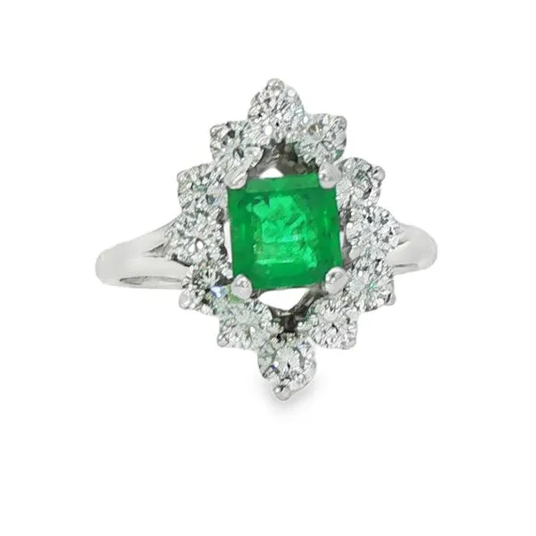 ESTATE - 14KW 0.65ct Princess Cut Emerald (5.65x5.66x3.5mm) and Diamond (12d=0.96ct G/SI1) Ring - 3.66g Charles Frederick Jewelers Chelmsford, MA