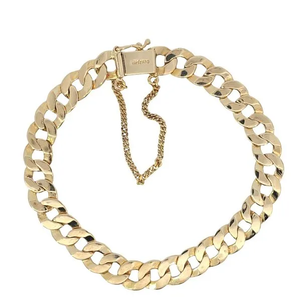 Estate- 18K Yellow Gold Flat Solid Curb Link Bracelet With A Figure 8 Safety Box Clasp And A 2.25 Inch Safety Chain Total Weight 19.3 Grams Image 2 Charles Frederick Jewelers Chelmsford, MA