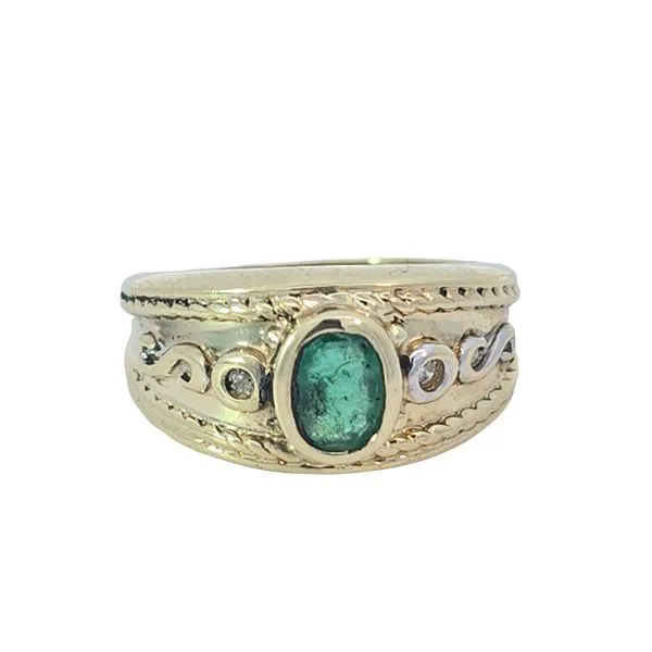 Estate 14K Yellow Gold Emerald And Diamond Accent Ring Size 5.25 Total Weight 3.6 Grams Charles Frederick Jewelers Chelmsford, MA