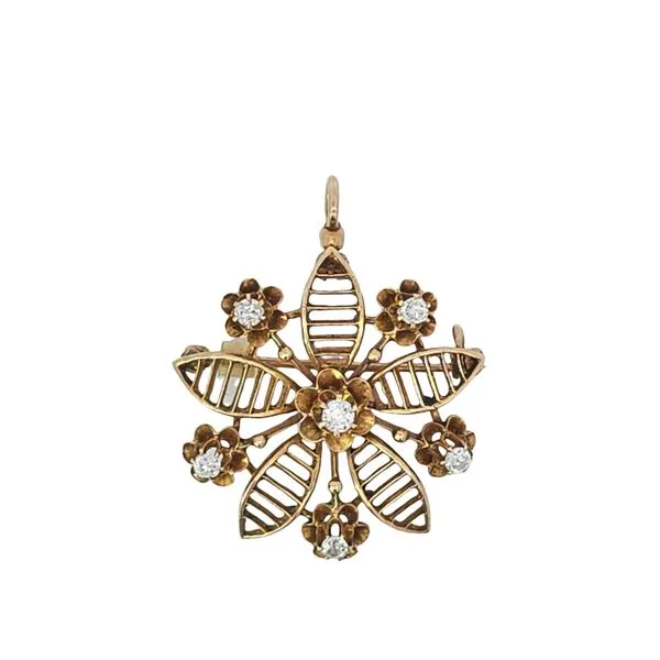 Estate 14K Yellow Gold Diamond Flow Pin/Pendant Total Weight 5.2 Grams Charles Frederick Jewelers Chelmsford, MA