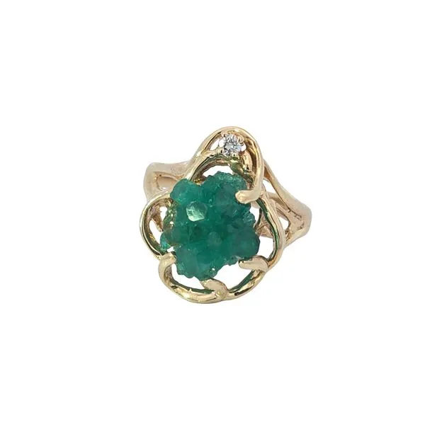 Estate 14K Yellow Gold Raw Emerald Ring With Diamond Accent Ring Size 6.5 Total Weight 4.8 Grams Charles Frederick Jewelers Chelmsford, MA