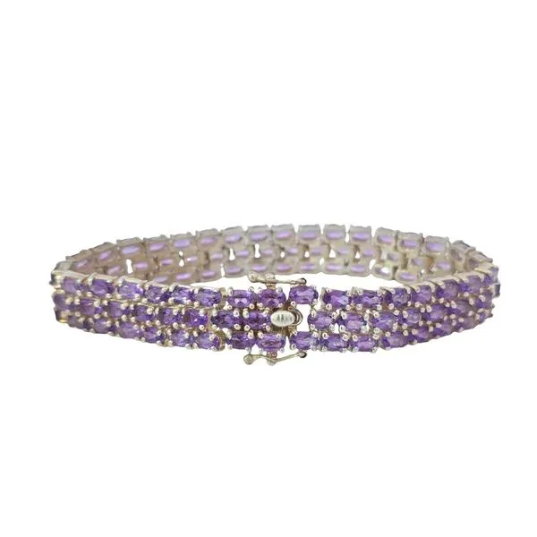 Estate Sideways Oval Amethyst Triple Row Line Bracelet With 101 5X3mm Amethyst With A Double Safety Box Clasp Total Weight 29 Grams Charles Frederick Jewelers Chelmsford, MA