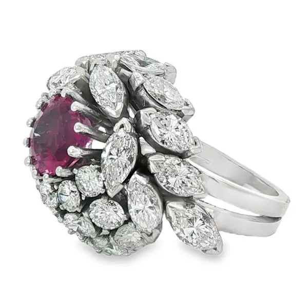 Estate Platinum Diamond and Rhodolite Ring Image 2 Charles Frederick Jewelers Chelmsford, MA