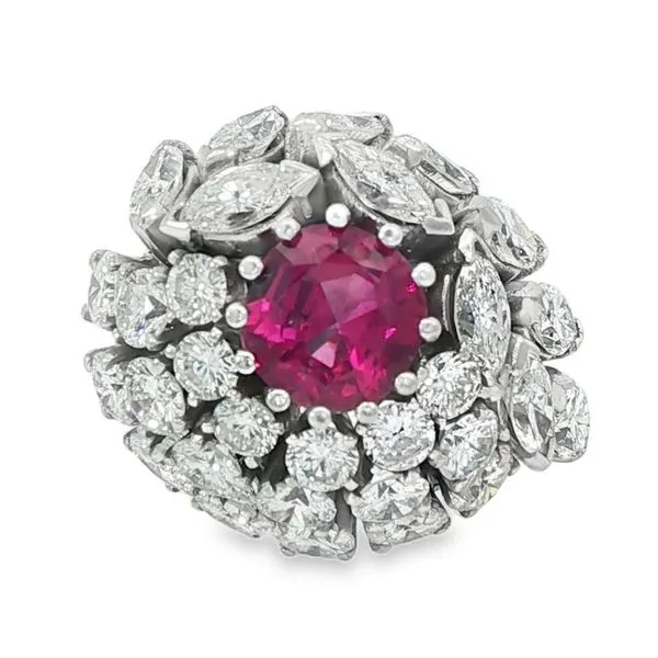 Estate Platinum Diamond and Rhodolite Ring Charles Frederick Jewelers Chelmsford, MA