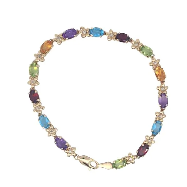 Estate 14K Yellow Gold Multi Gemstone Diamond Accented Flower Bracelet With A Lobster Clasp 7 Inches In Length Total Weight 5.5 Grams Charles Frederick Jewelers Chelmsford, MA