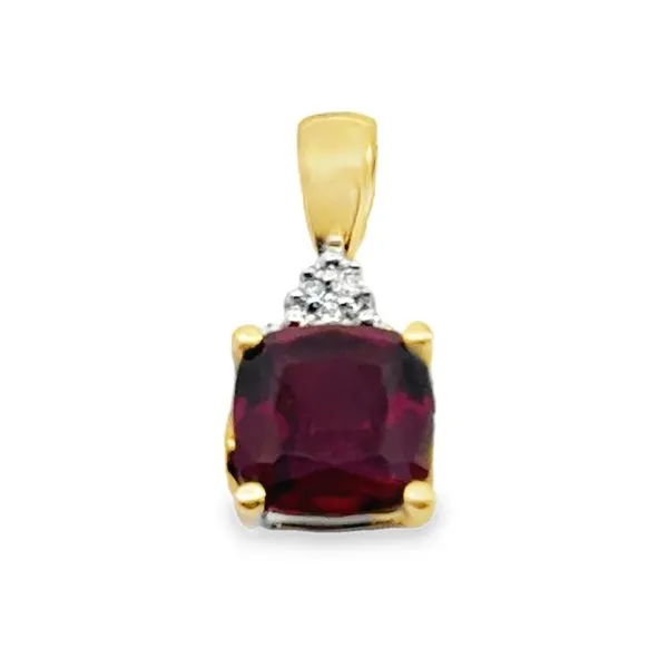 ESTATE - 14KY 16mmx16mm Rhodolite Garnet Cushion Cut Pendant with 3d Accent 0.7dwt *Chain not included* Charles Frederick Jewelers Chelmsford, MA