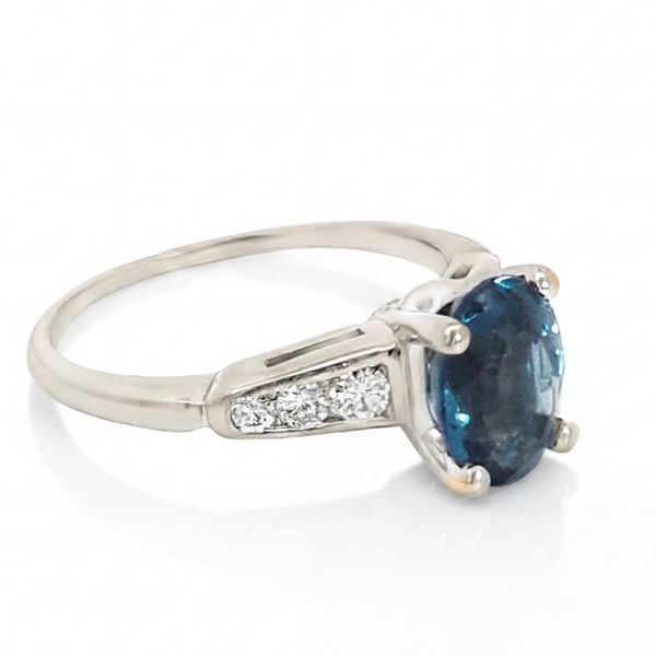 Estate London Blue Topaz and Diamond Ring Image 2 Charles Frederick Jewelers Chelmsford, MA