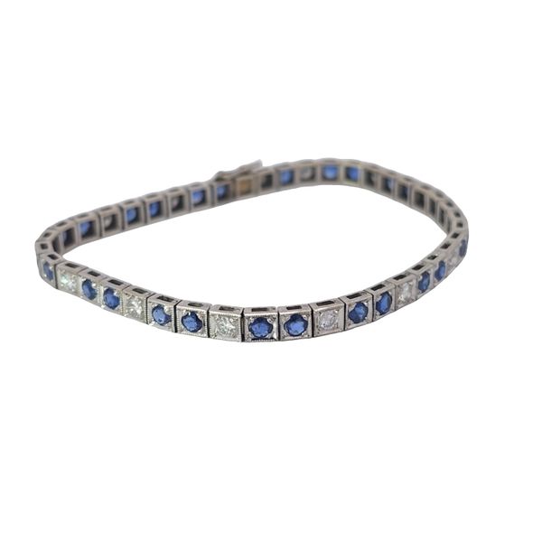 Estate Platinum Sapphire And Diamond Tennis Bracelet With 1.3Ctw Natural Diamonds And 4Ctw Of Natural Sapphire Total Weight Of Piece Is 12.6 Grams Charles Frederick Jewelers Chelmsford, MA