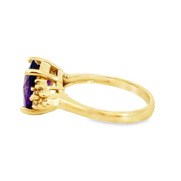 ESTATE - 14KY 10x8mm Checkerboard Cut Amethyst/Diamond accented Ring 4g Image 2 Charles Frederick Jewelers Chelmsford, MA