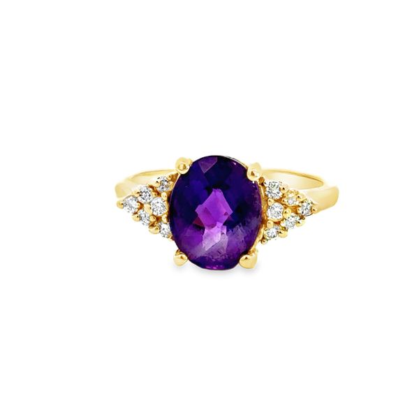 ESTATE - 14KY 10x8mm Checkerboard Cut Amethyst/Diamond accented Ring 4g Charles Frederick Jewelers Chelmsford, MA