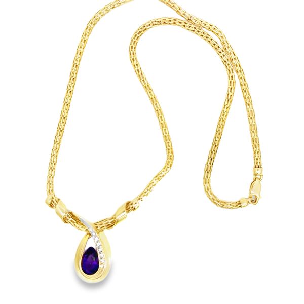 ESTATE - 14KY Pear Cut Amethyst and Diamond Accented on 18in Round Chain 13.9g Image 2 Charles Frederick Jewelers Chelmsford, MA