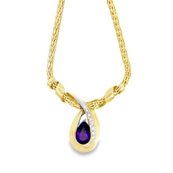 ESTATE - 14KY Pear Cut Amethyst and Diamond Accented on 18in Round Chain 13.9g Charles Frederick Jewelers Chelmsford, MA