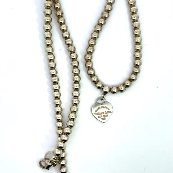 ESTATE - Return to Tiffany Sterling Silver 16in Ball Necklace with Heart Charm Image 2 Charles Frederick Jewelers Chelmsford, MA