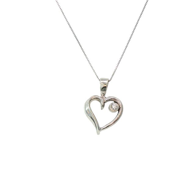 ESTATE - 14KW Heart Pendant with 2mm Diamond Accent on 18in Thin Box Chain 3.5g Charles Frederick Jewelers Chelmsford, MA