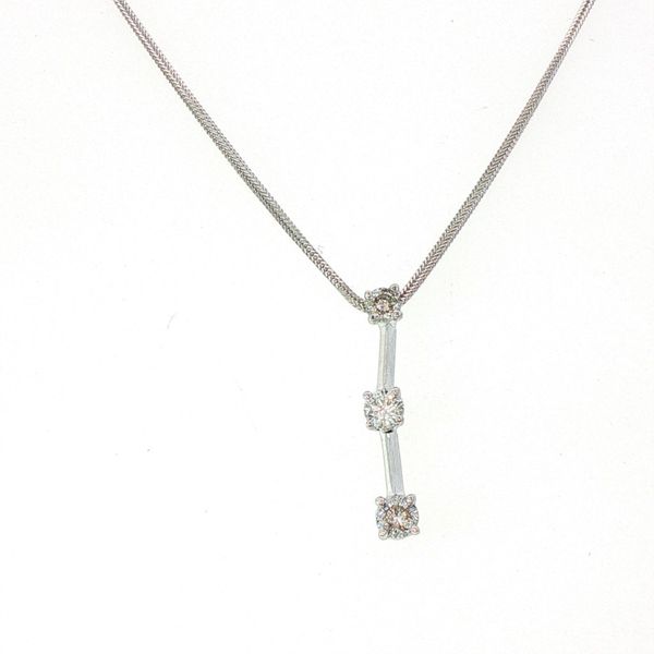 ESTATE - 14KW 18in Past/Present/Future Three Diamond Pendant 2.5-3.5mm 2.6g Charles Frederick Jewelers Chelmsford, MA