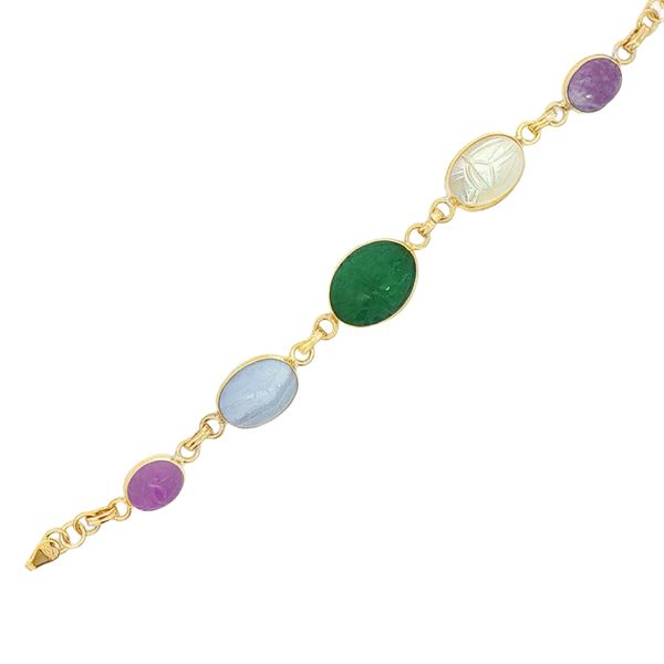 ESTATE - 14KY 5 Stone Scarab Bracelet 6.5in Charles Frederick Jewelers Chelmsford, MA